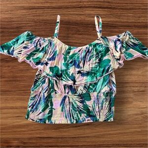 Torrid Tropical Off-Shoulder Smocked Crop Top | Size 3 (3X) | Ruffle Detail
